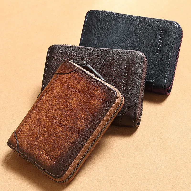 Men Genuine Leather RFID Anti-theft Multi-slot Retro Large Capacity Foldable Card Holder Wallet