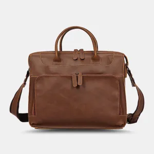 Men Horizontal Multi-pocket Multi-compartment Briefcase Vintage PU Leather 14 Inch Laptop Bag Crossbody Bag Shoulder Bag Handbag