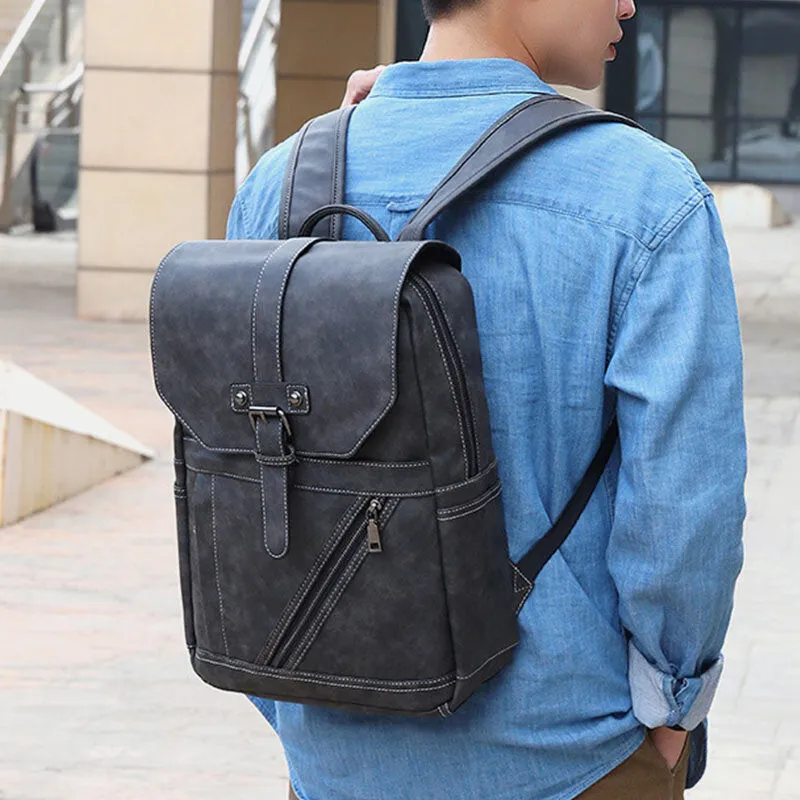Men Multi-pocket Breathable PU Leather Backpack Vintage 14 Inch Laptop Bag Large Capacity Travel Bag