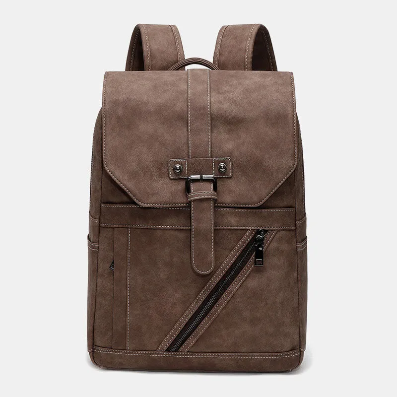 Men Multi-pocket Breathable PU Leather Backpack Vintage 14 Inch Laptop Bag Large Capacity Travel Bag