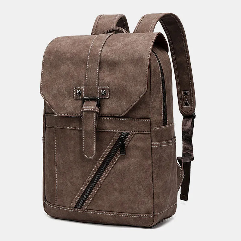 Men Multi-pocket Breathable PU Leather Backpack Vintage 14 Inch Laptop Bag Large Capacity Travel Bag