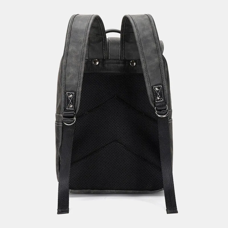 Men Multi-pocket Breathable PU Leather Backpack Vintage 14 Inch Laptop Bag Large Capacity Travel Bag
