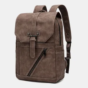 Men Multi-pocket Breathable PU Leather Backpack Vintage 14 Inch Laptop Bag Large Capacity Travel Bag