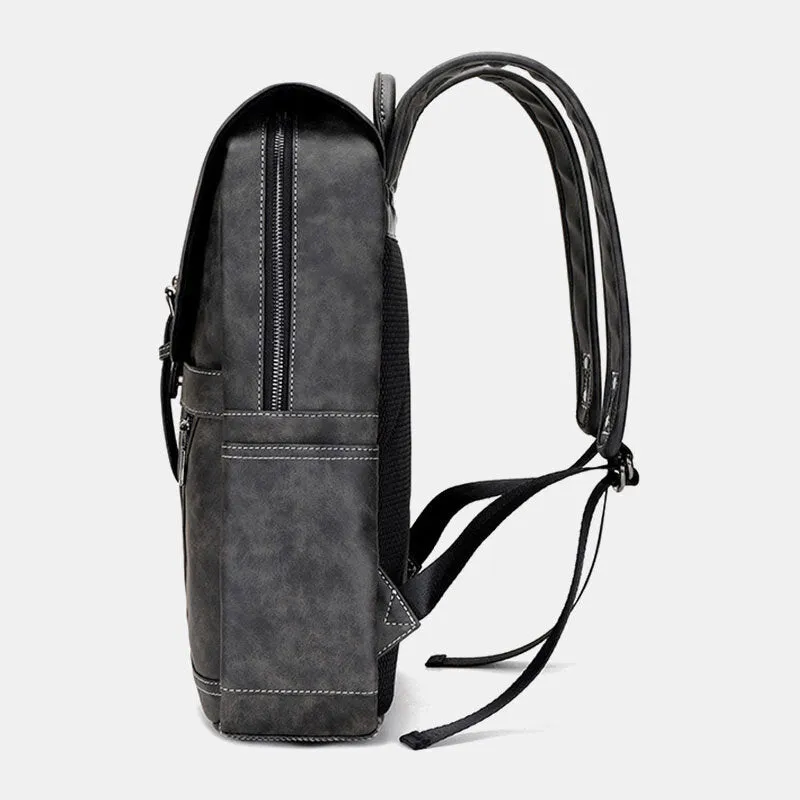 Men Multi-pocket Breathable PU Leather Backpack Vintage 14 Inch Laptop Bag Large Capacity Travel Bag