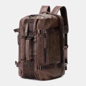 Men Multi-purpose PU Leather Backpack 15.6 Inch Large Capacity Multi-pocket Laptop Bag Handbag Crossbody Bags