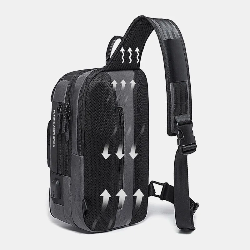 Men Multifunction Multi-pocket USB Charging Chest Bag Large Capacity 15.6 Inch Laptop Bag Crossbody Bags Shoulder Bag