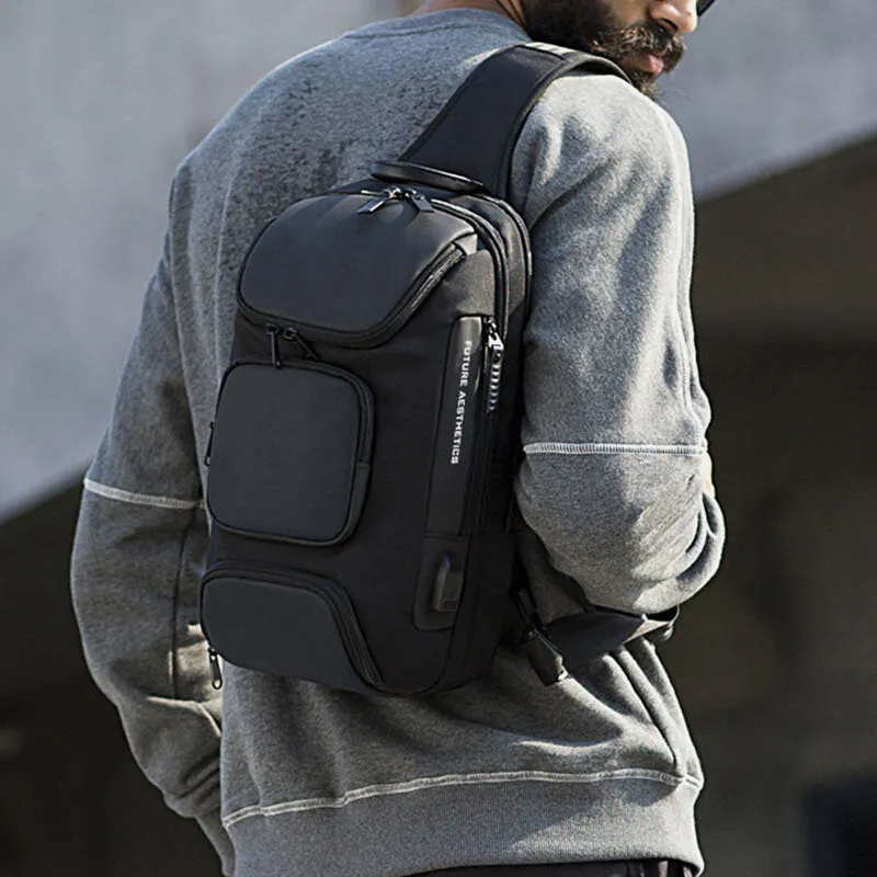 Men Multifunction Multi-pocket USB Charging Chest Bag Large Capacity 15.6 Inch Laptop Bag Crossbody Bags Shoulder Bag