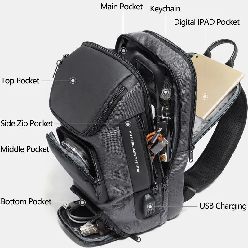 Men Multifunction Multi-pocket USB Charging Chest Bag Large Capacity 15.6 Inch Laptop Bag Crossbody Bags Shoulder Bag