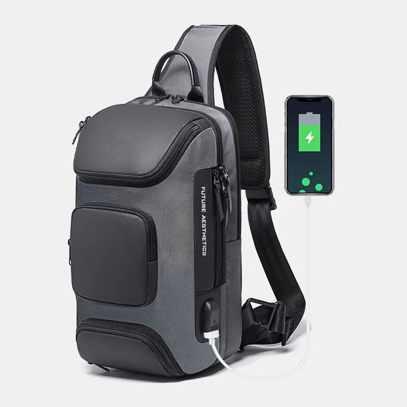 Men Multifunction Multi-pocket USB Charging Chest Bag Large Capacity 15.6 Inch Laptop Bag Crossbody Bags Shoulder Bag