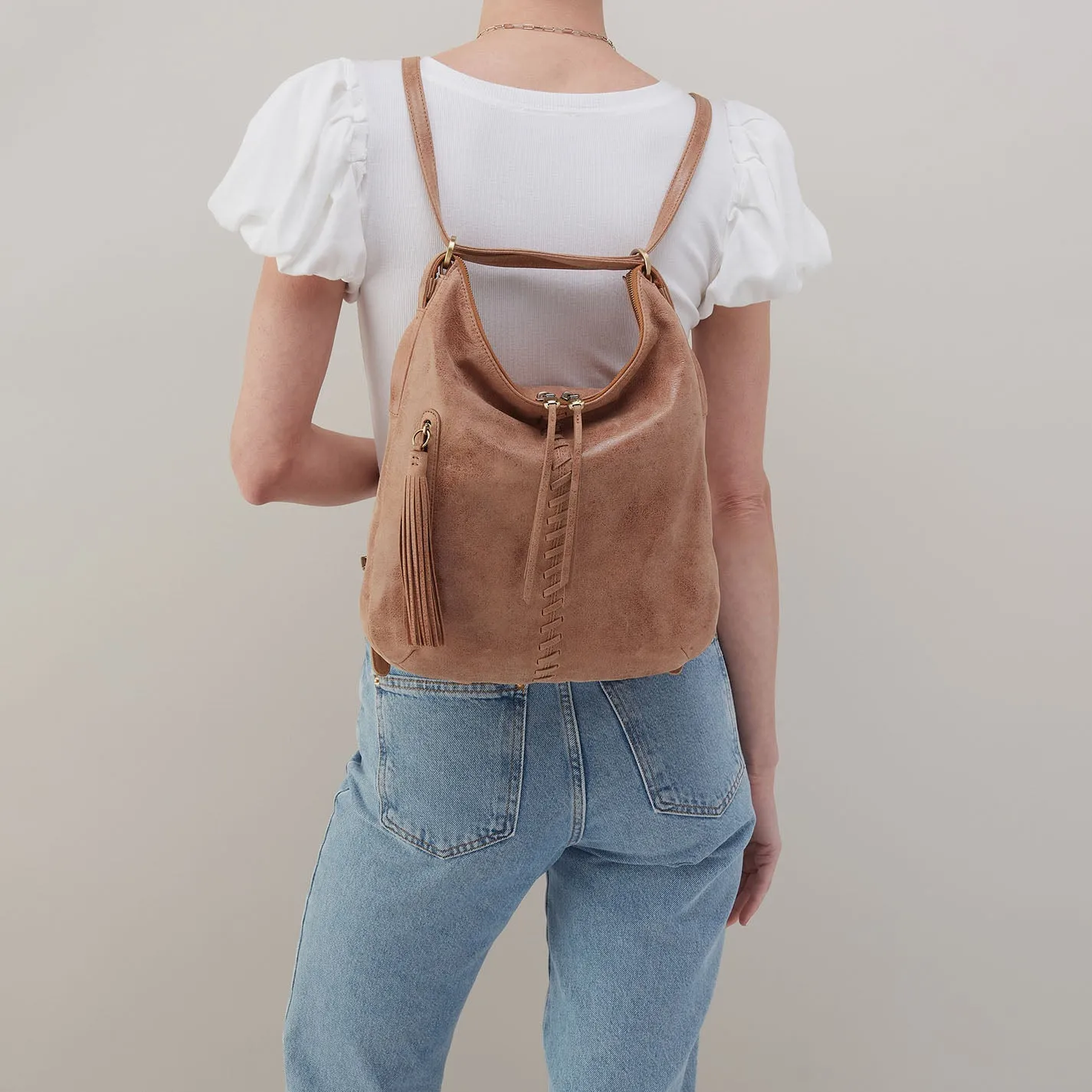 Merrin Convertible Backpack In Buffed Leather - Hazel