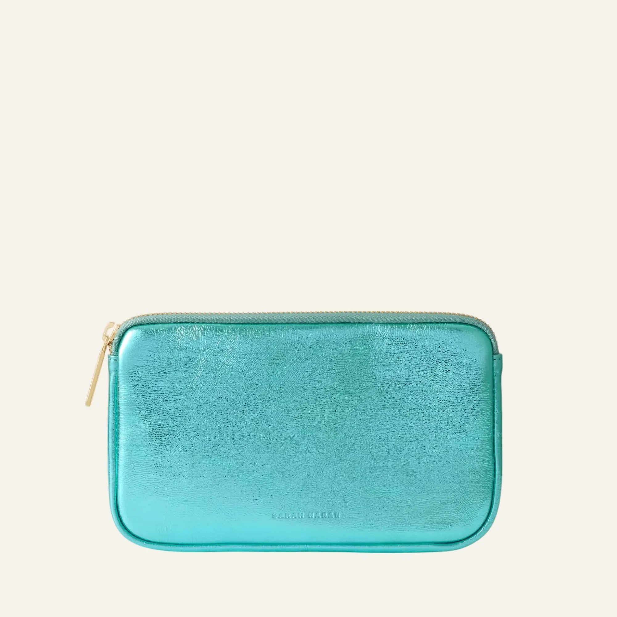 Millie Pouch | Metallic Turquoise with Gold hardware