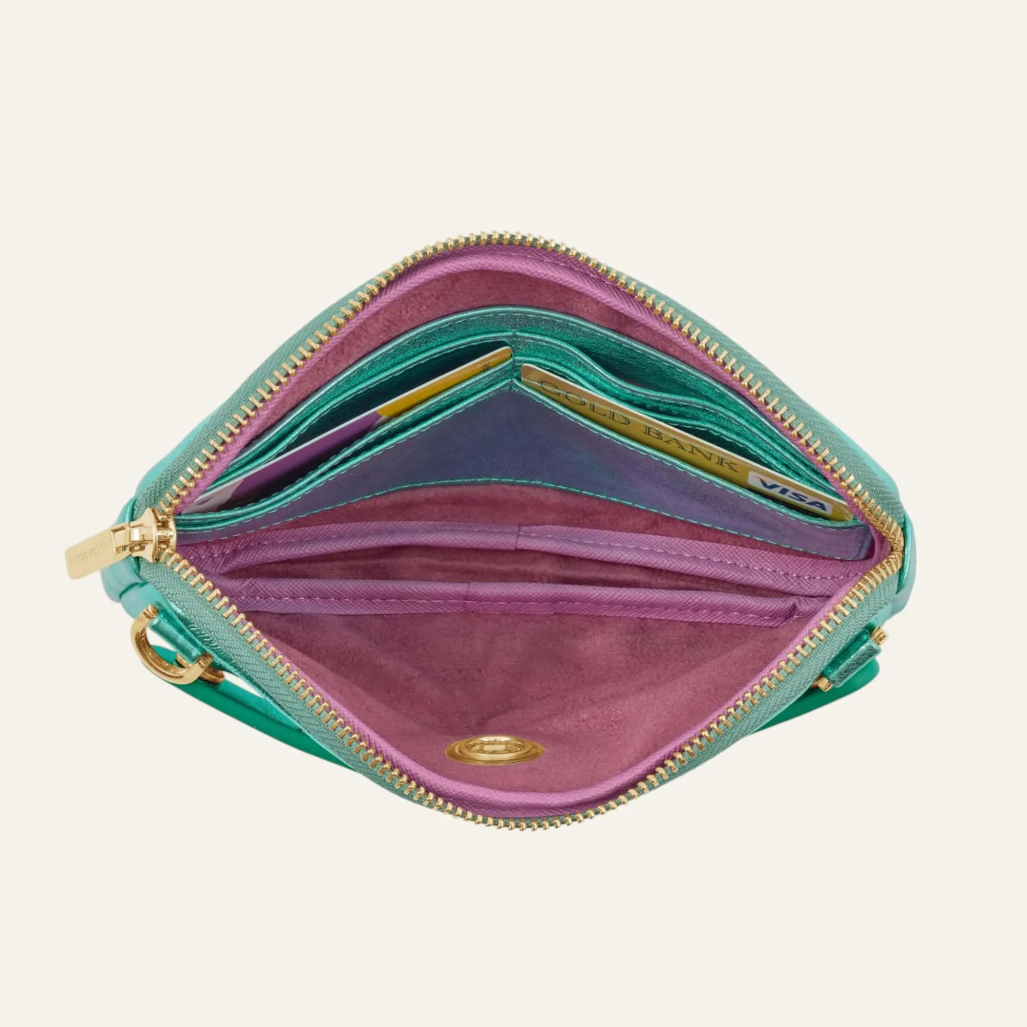 Millie Pouch | Metallic Turquoise with Gold hardware