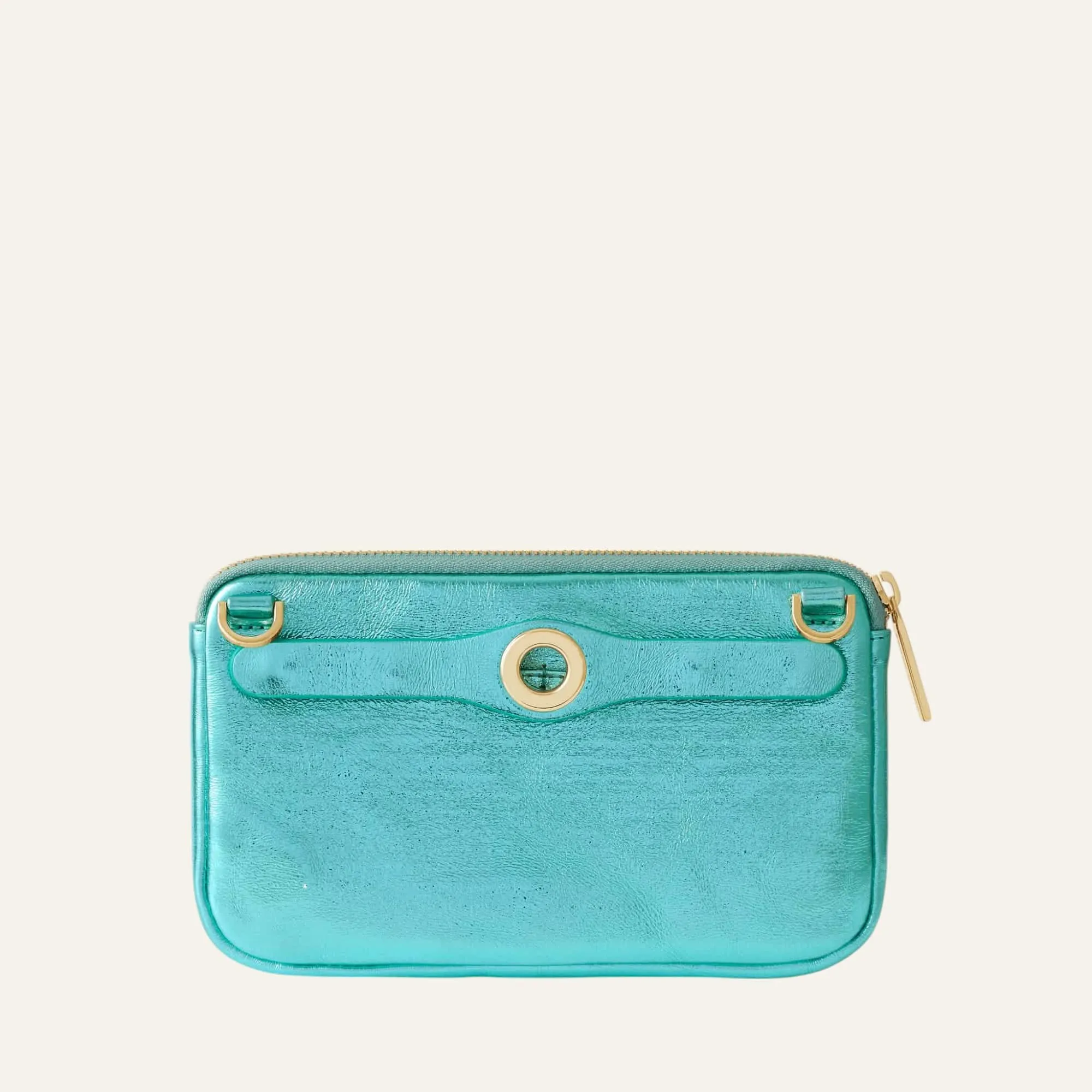 Millie Pouch | Metallic Turquoise with Gold hardware