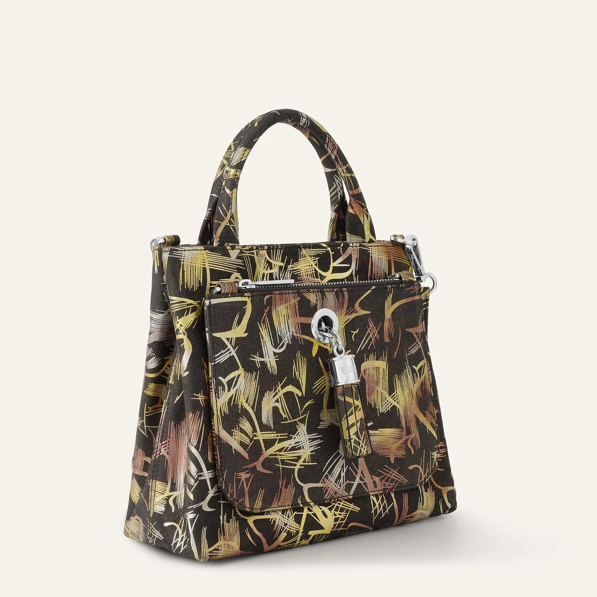 Mini D Tote | Japanese Gardens with Silver hardware