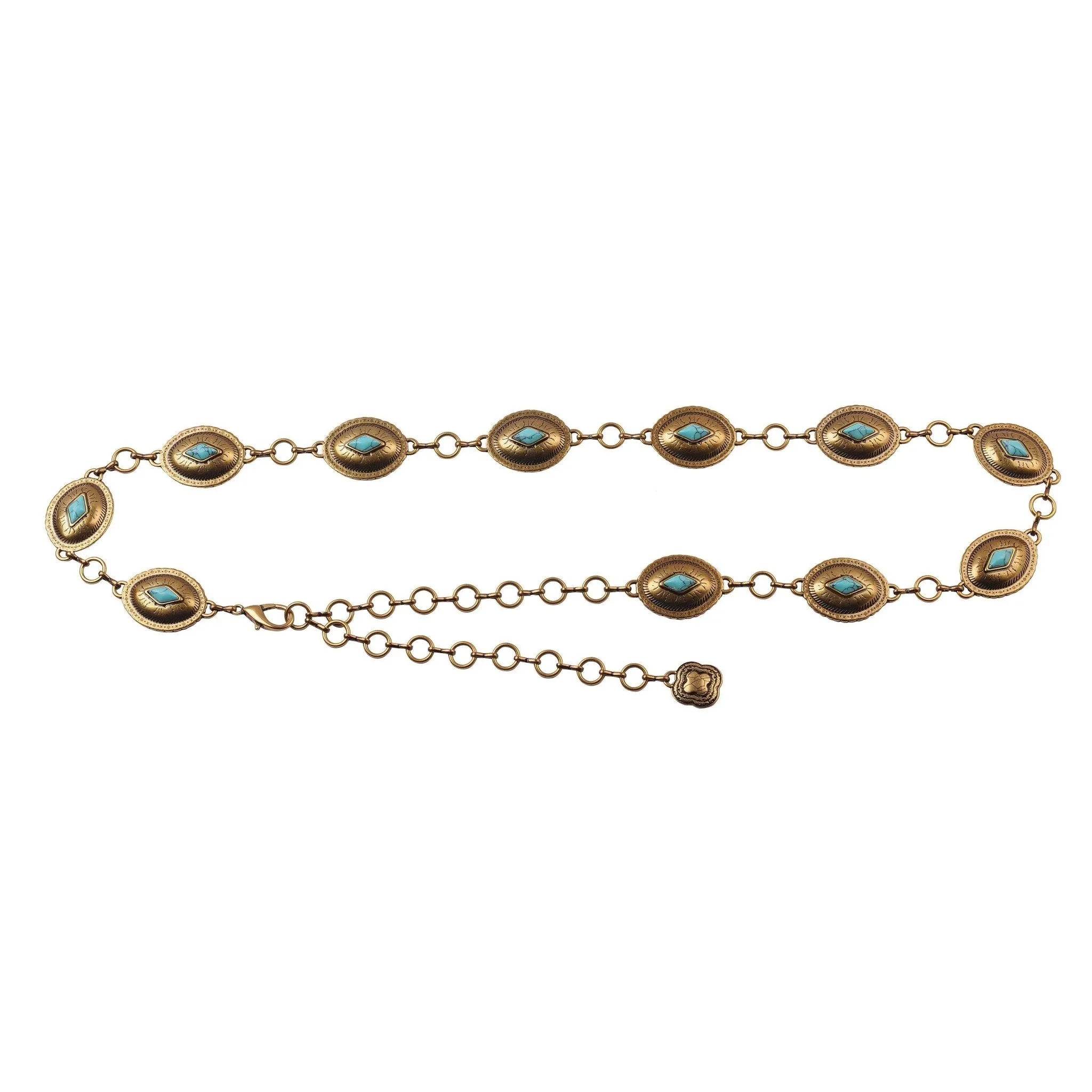 Mini Oval Turquoise Concho Chain Belt