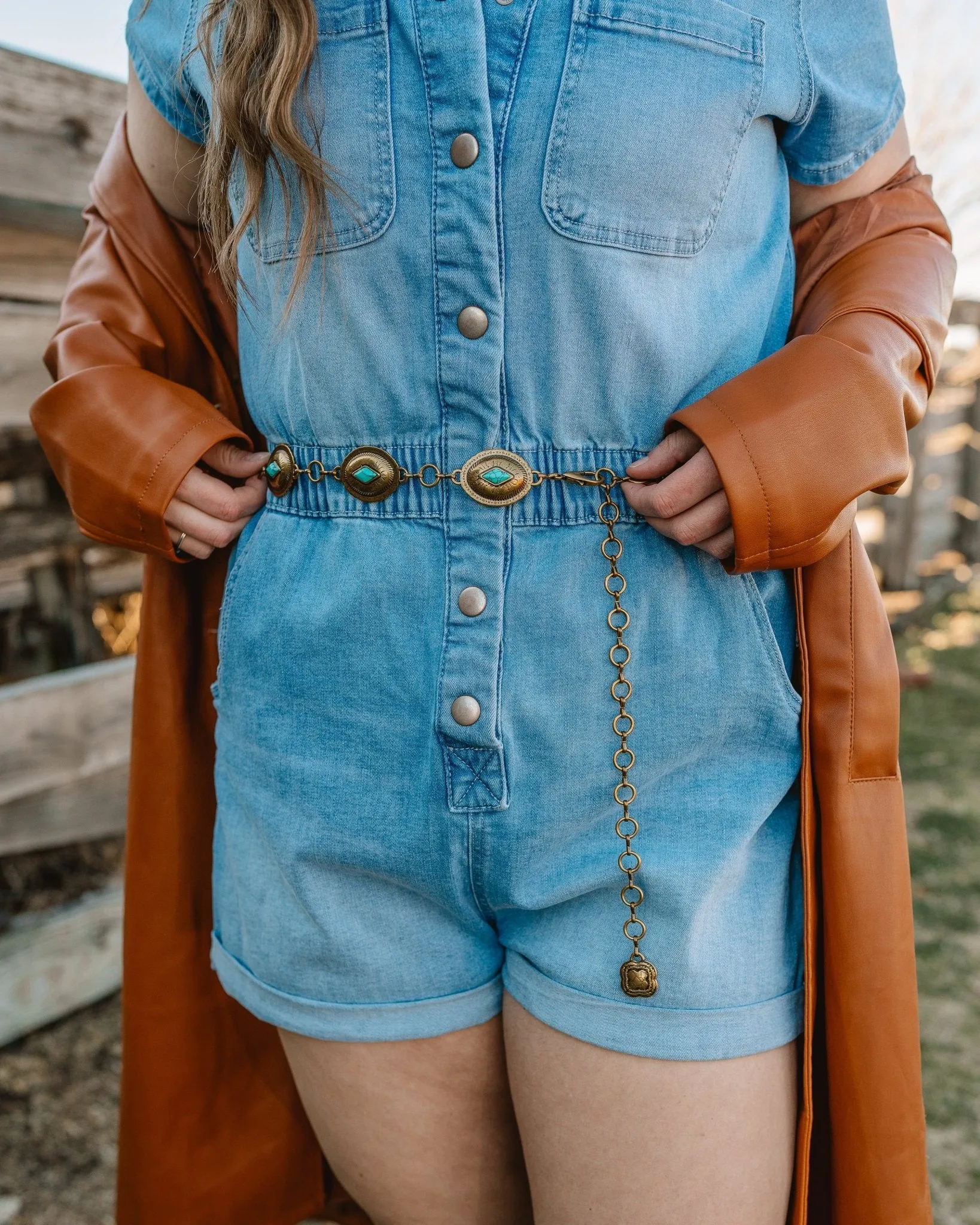 Mini Oval Turquoise Concho Chain Belt