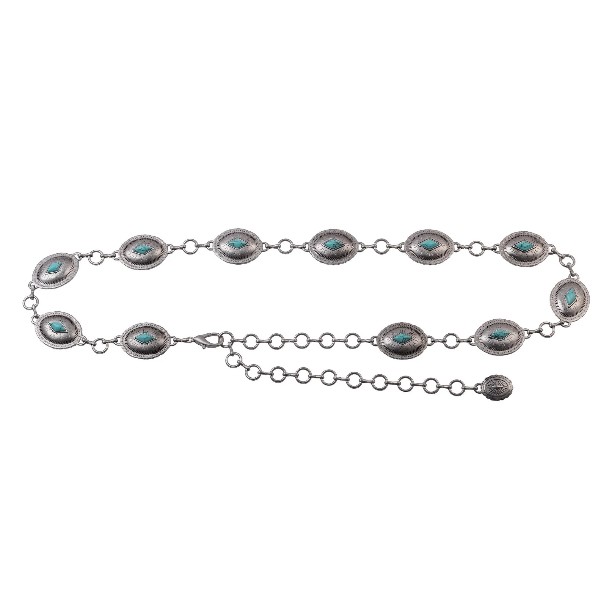 Mini Oval Turquoise Concho Chain Belt