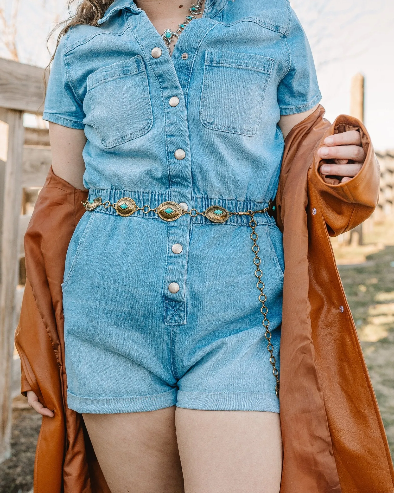 Mini Oval Turquoise Concho Chain Belt