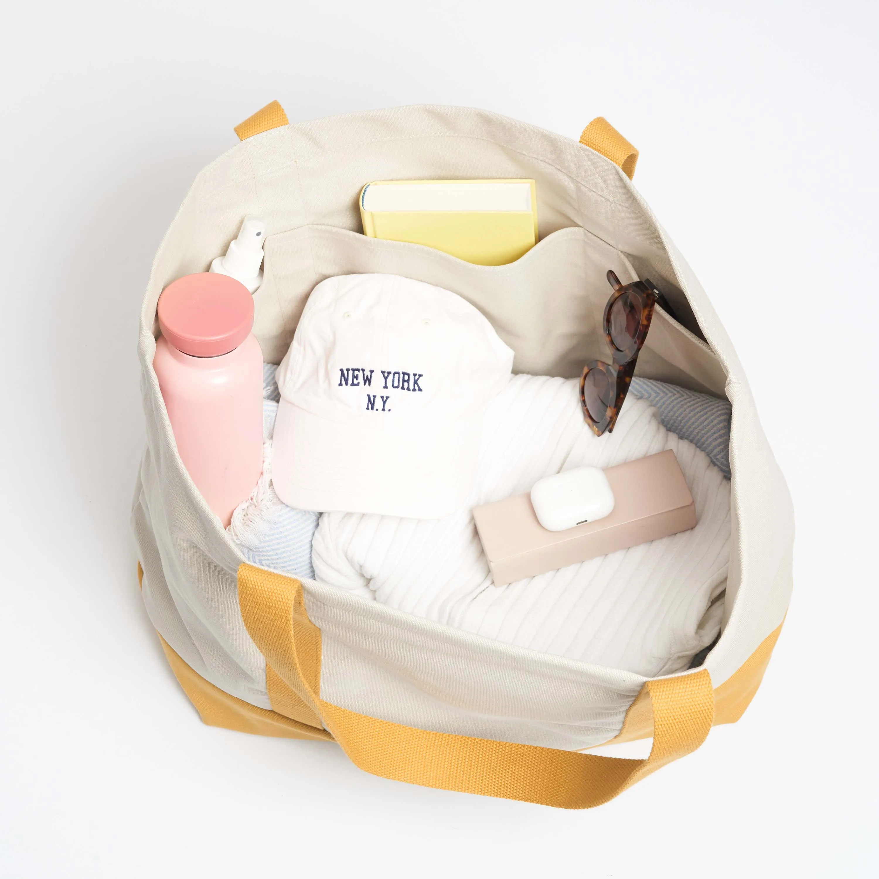 Natural Cotton Canvas Beach Bag | Sand & Mustard
