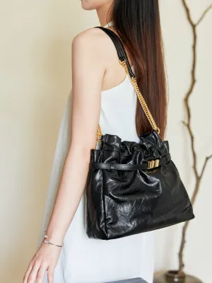Note Chain Leather Large Hobo Bag