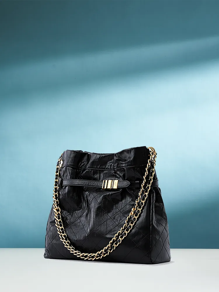 Note Chain Leather Large Hobo Bag
