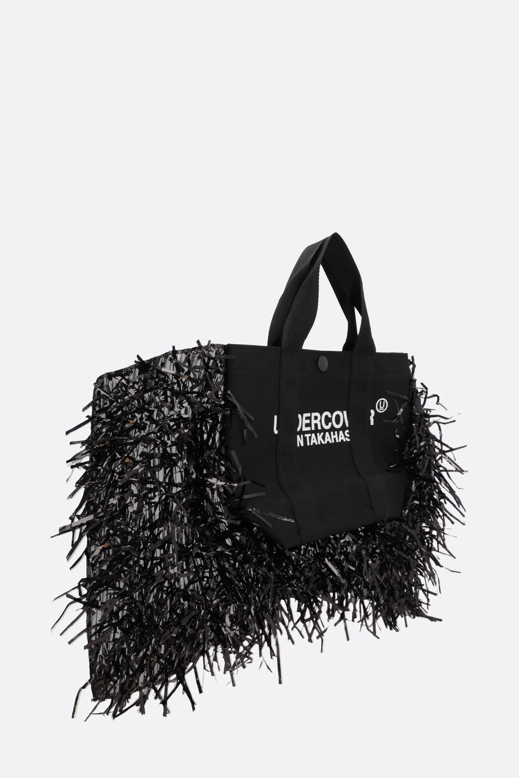 nylon tote bag with film fringes