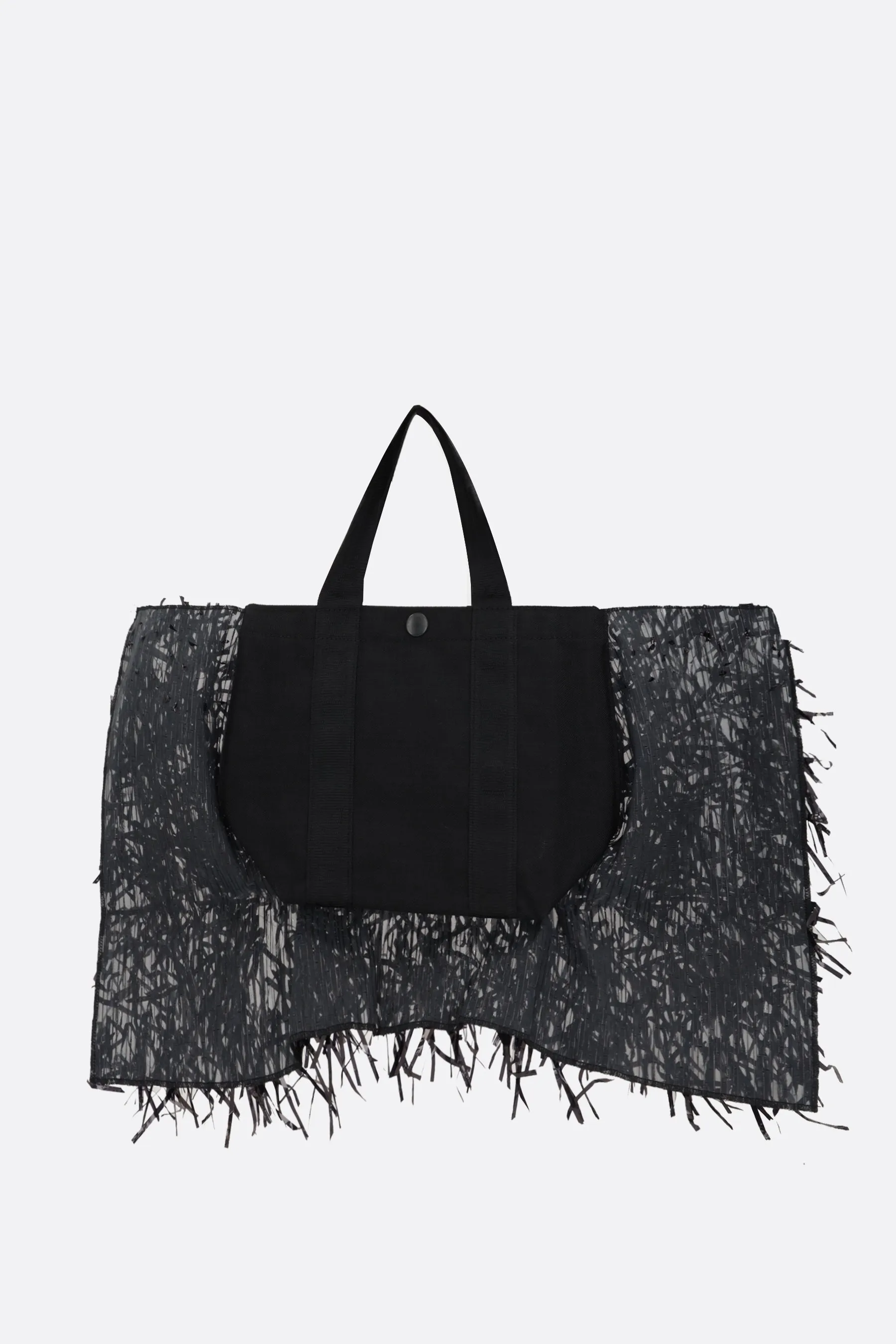 nylon tote bag with film fringes