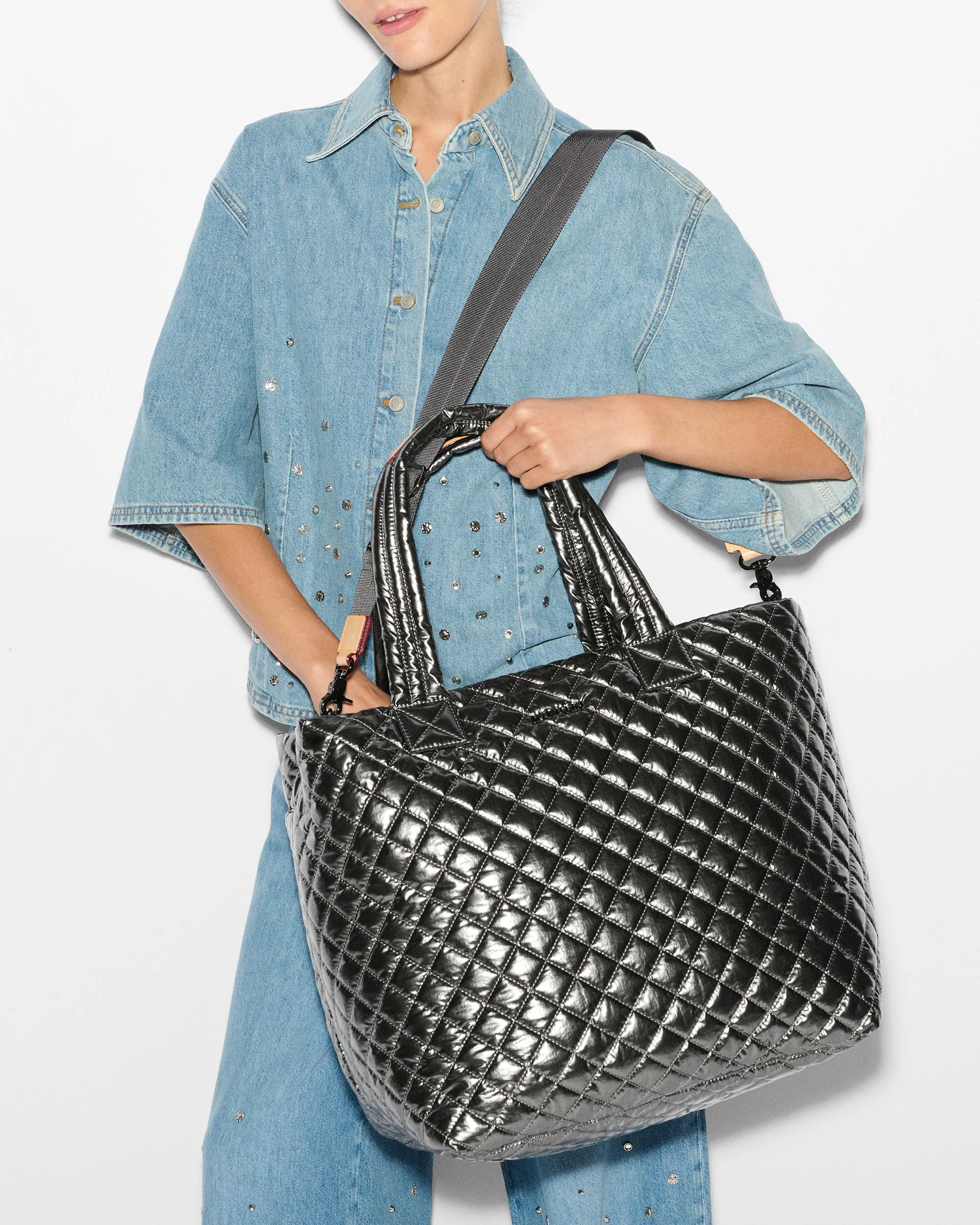 Pewter Metallic Large Metro Tote Deluxe