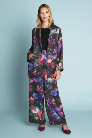 Printed Satin Jacket - Dark Floral Print