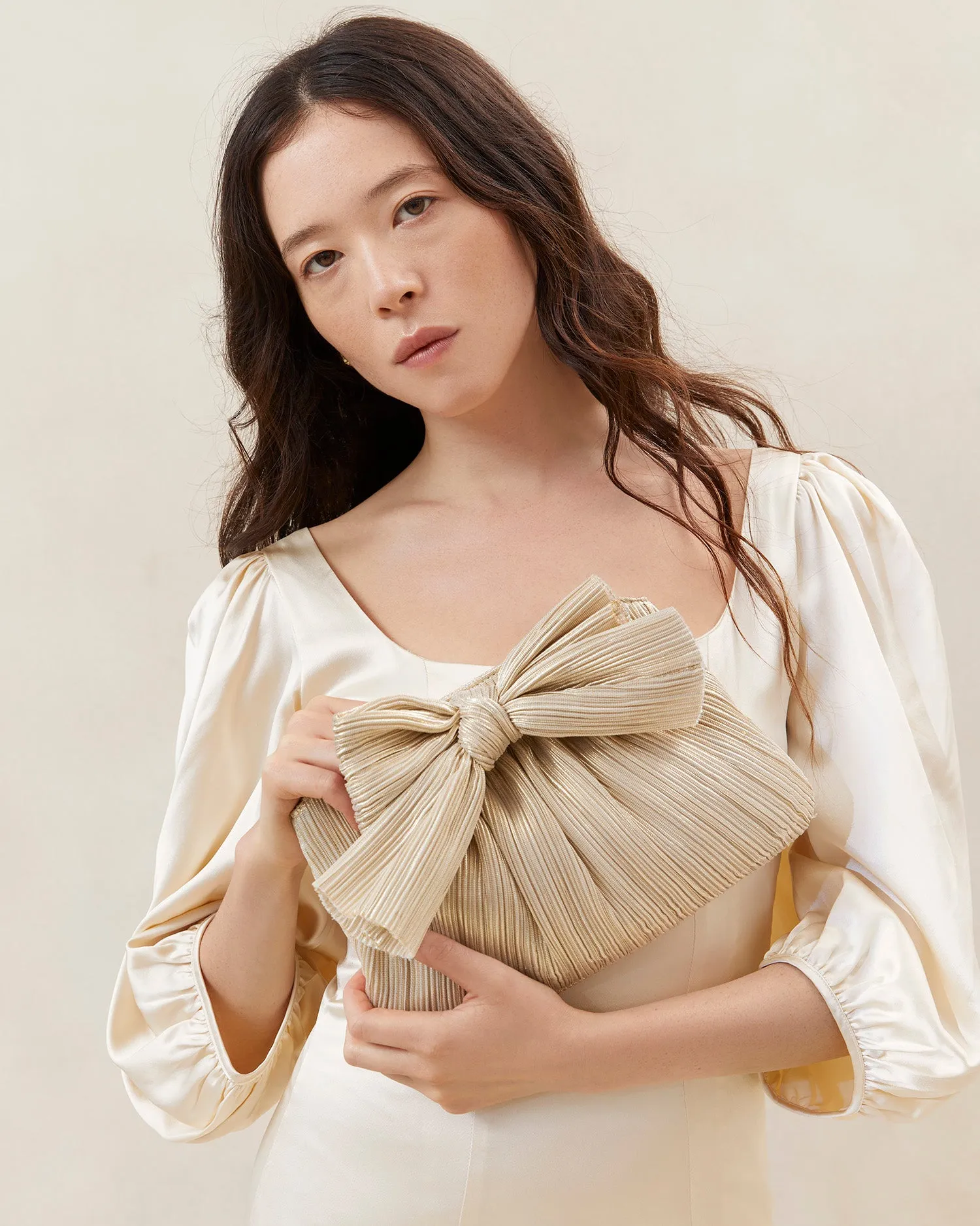 Rayne Platinum Bow Clutch