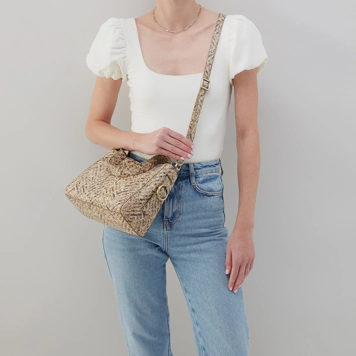 Render Small Crossbody In Printed Leather - Neutral Mosaic Print