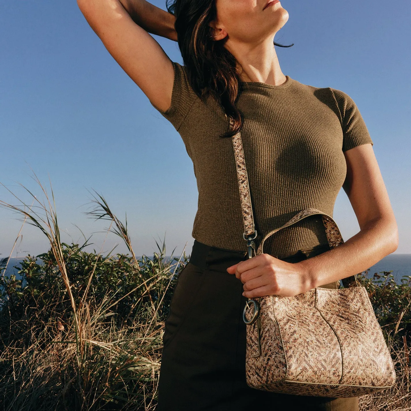 Render Small Crossbody In Printed Leather - Neutral Mosaic Print