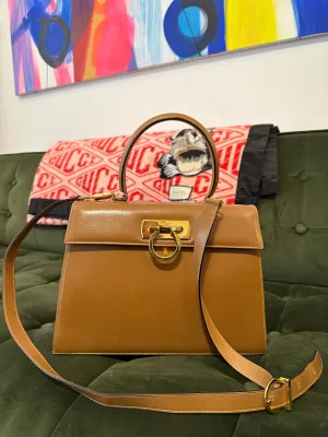 Salvatore Ferragamo Tan Structured Leather Satchel