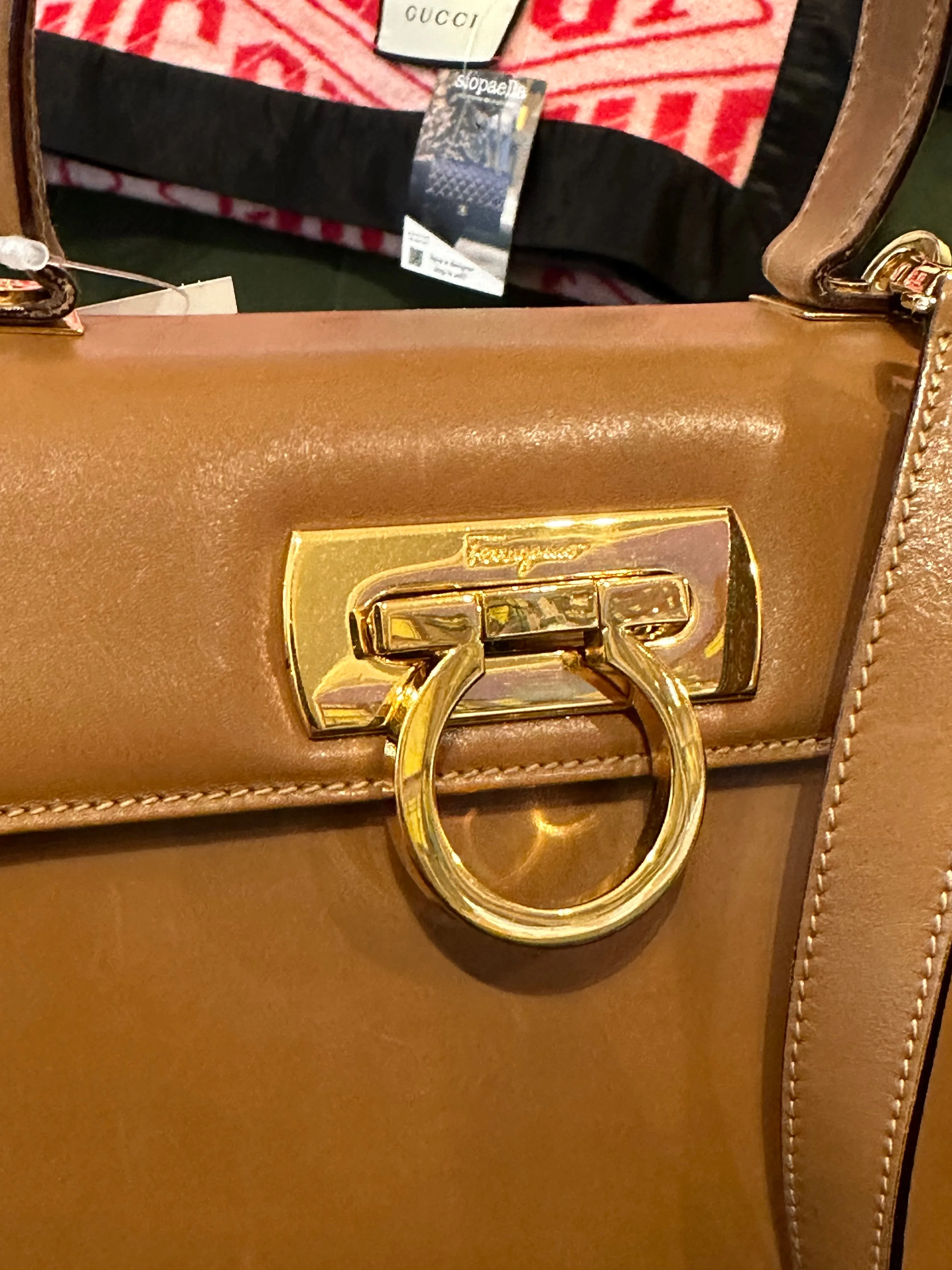 Salvatore Ferragamo Tan Structured Leather Satchel