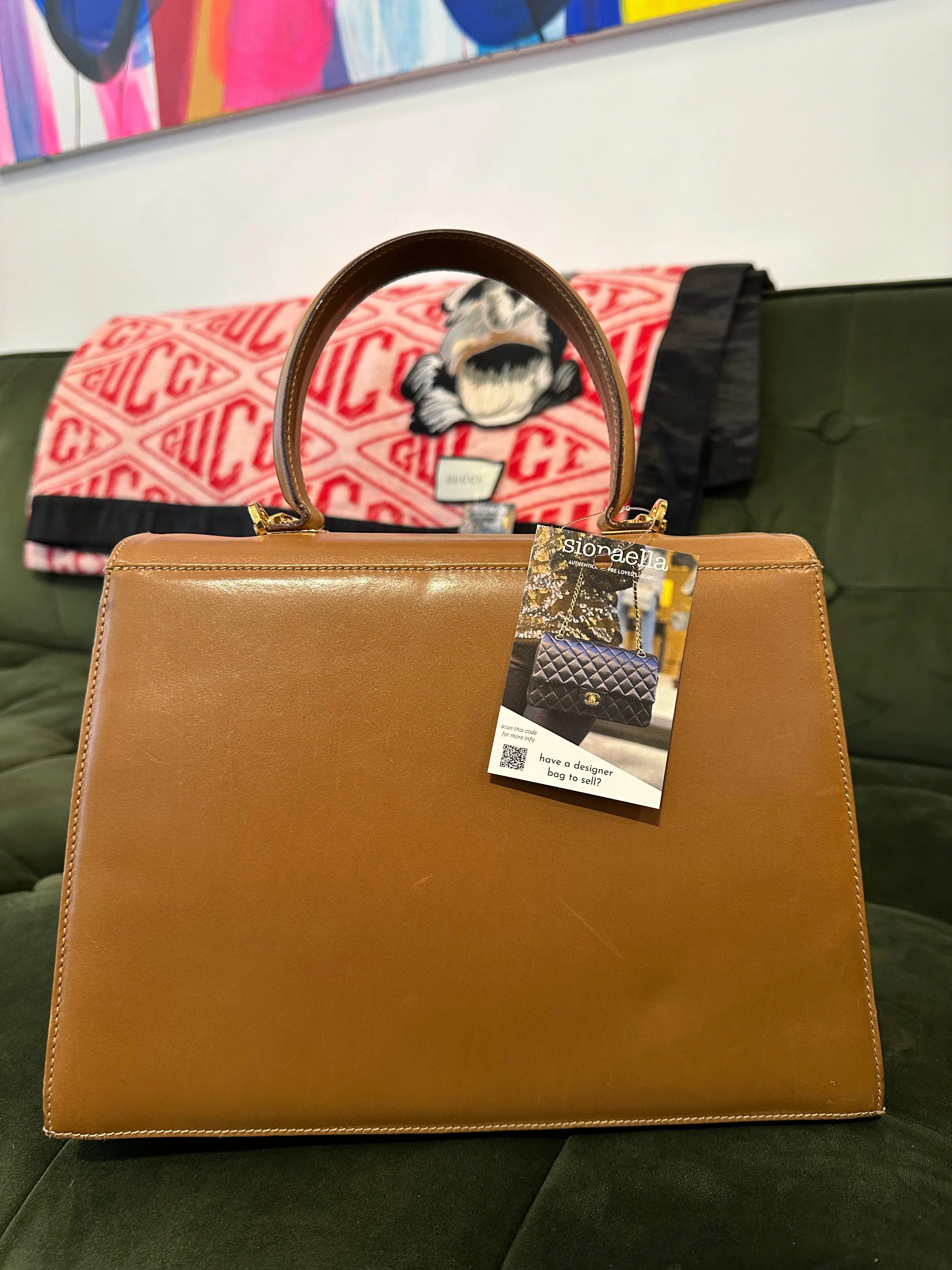 Salvatore Ferragamo Tan Structured Leather Satchel