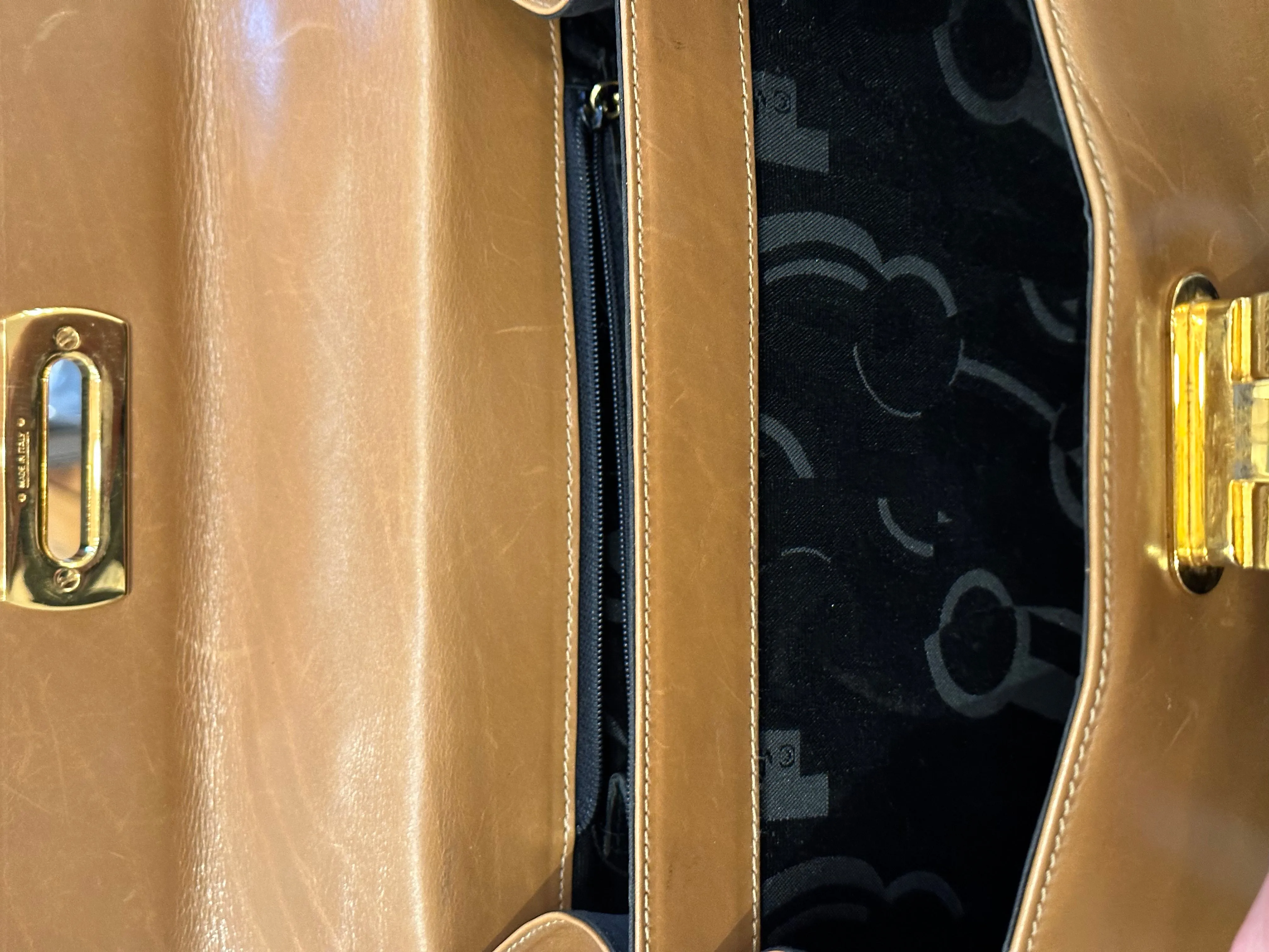 Salvatore Ferragamo Tan Structured Leather Satchel
