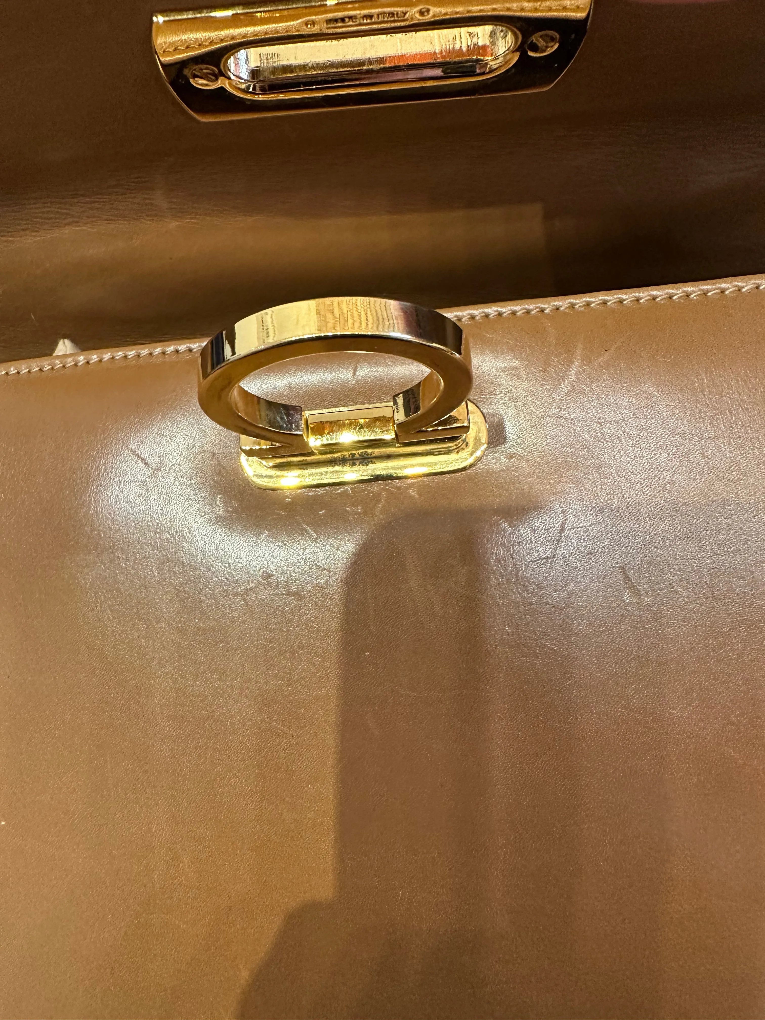 Salvatore Ferragamo Tan Structured Leather Satchel