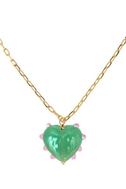 Sandralexandra Milagros Jade & Pink Dot Heart & Link Chain Necklace