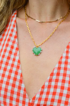 Sandralexandra Milagros Jade & Pink Dot Heart & Link Chain Necklace