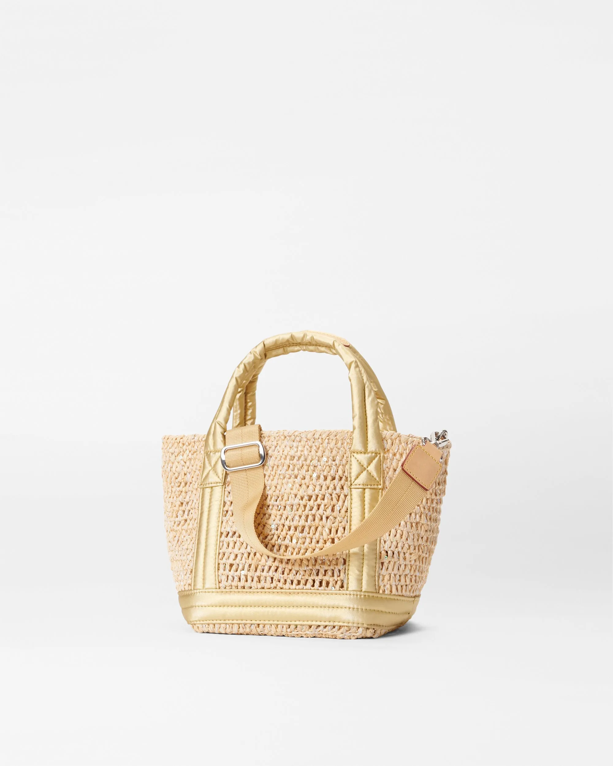 Sequin Raffia/Light Gold Pearl Metallic Mini Raffia Tote