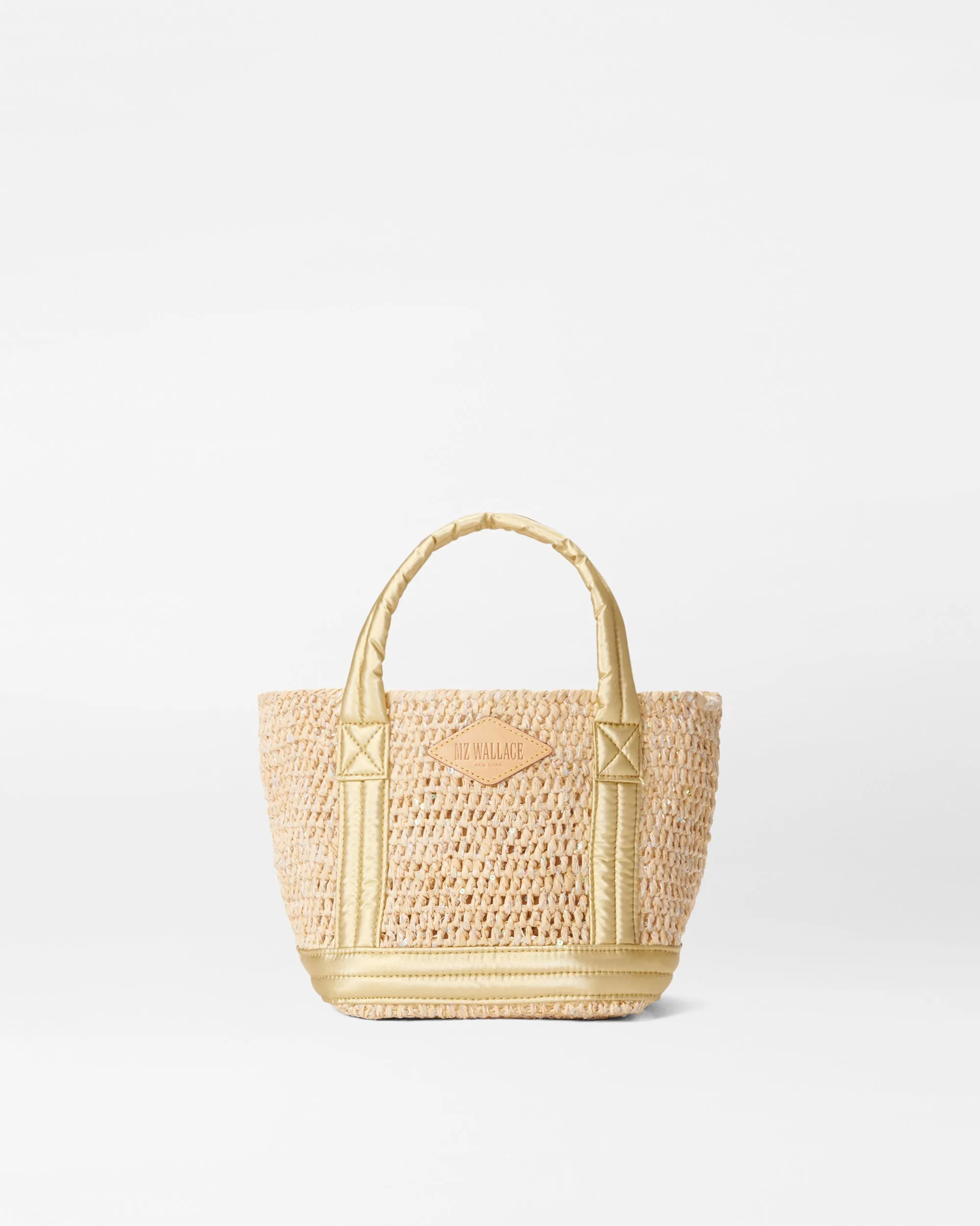 Sequin Raffia/Light Gold Pearl Metallic Mini Raffia Tote