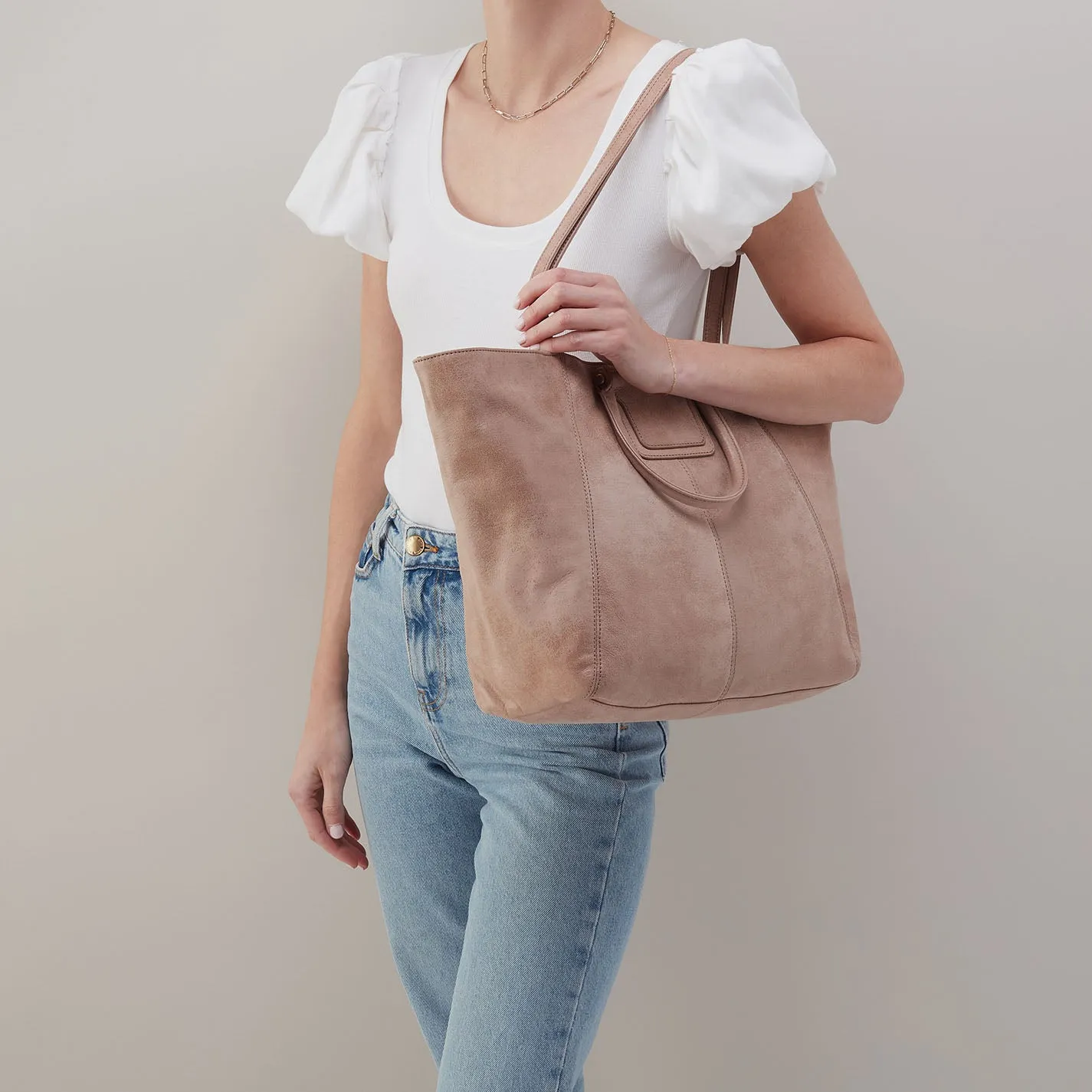 Sheila East-West Tote In Buffed Leather - Hazel