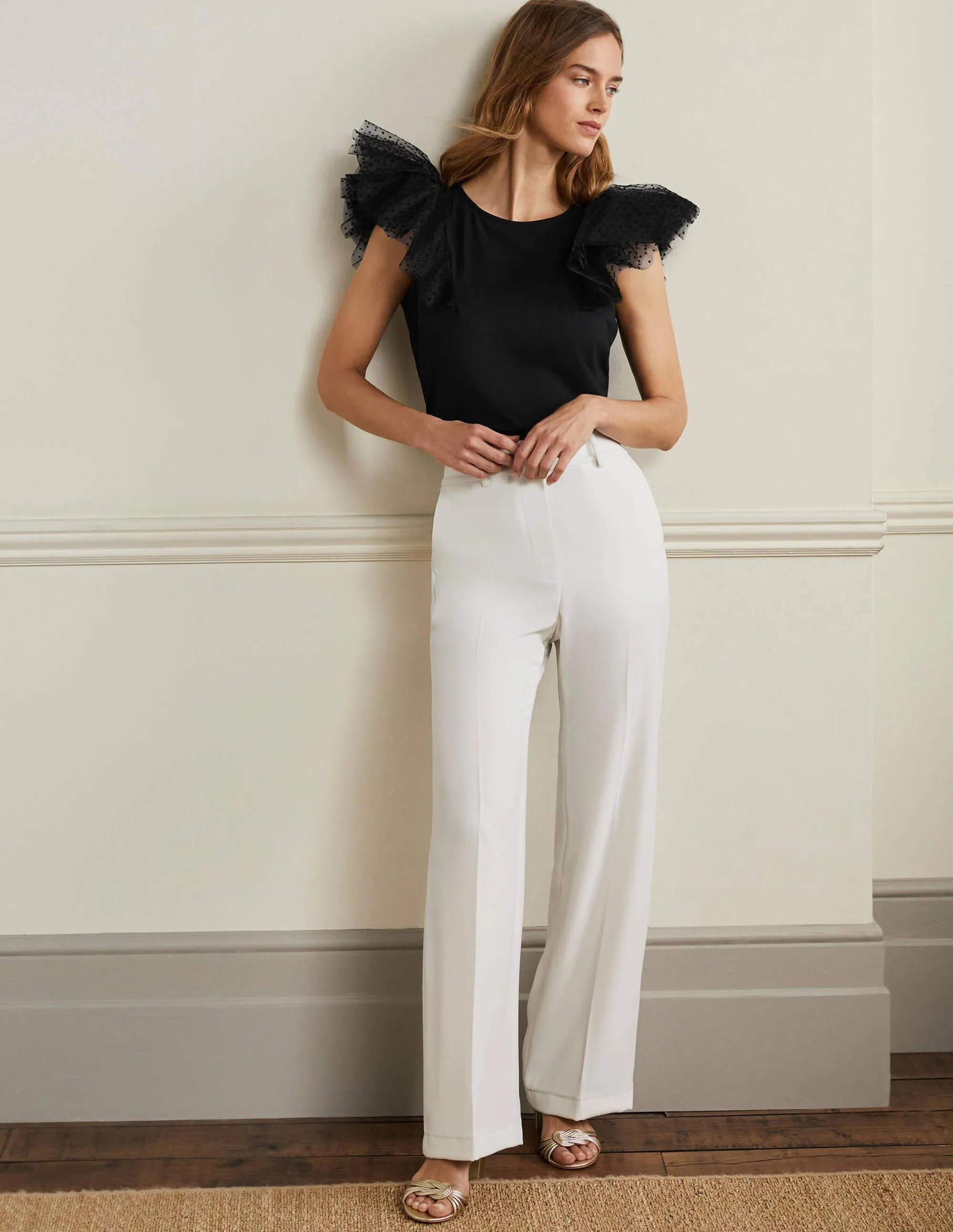 Tulle Shoulder Jersey Top-Black