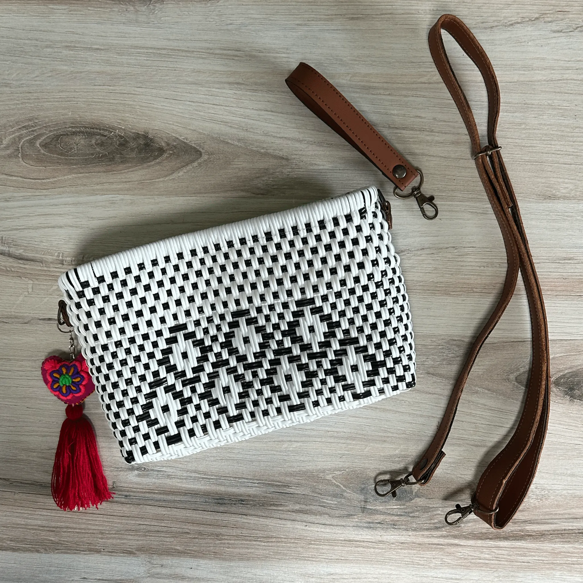 Upcycled Handwoven Crossbody Convertible -  Black Diamond