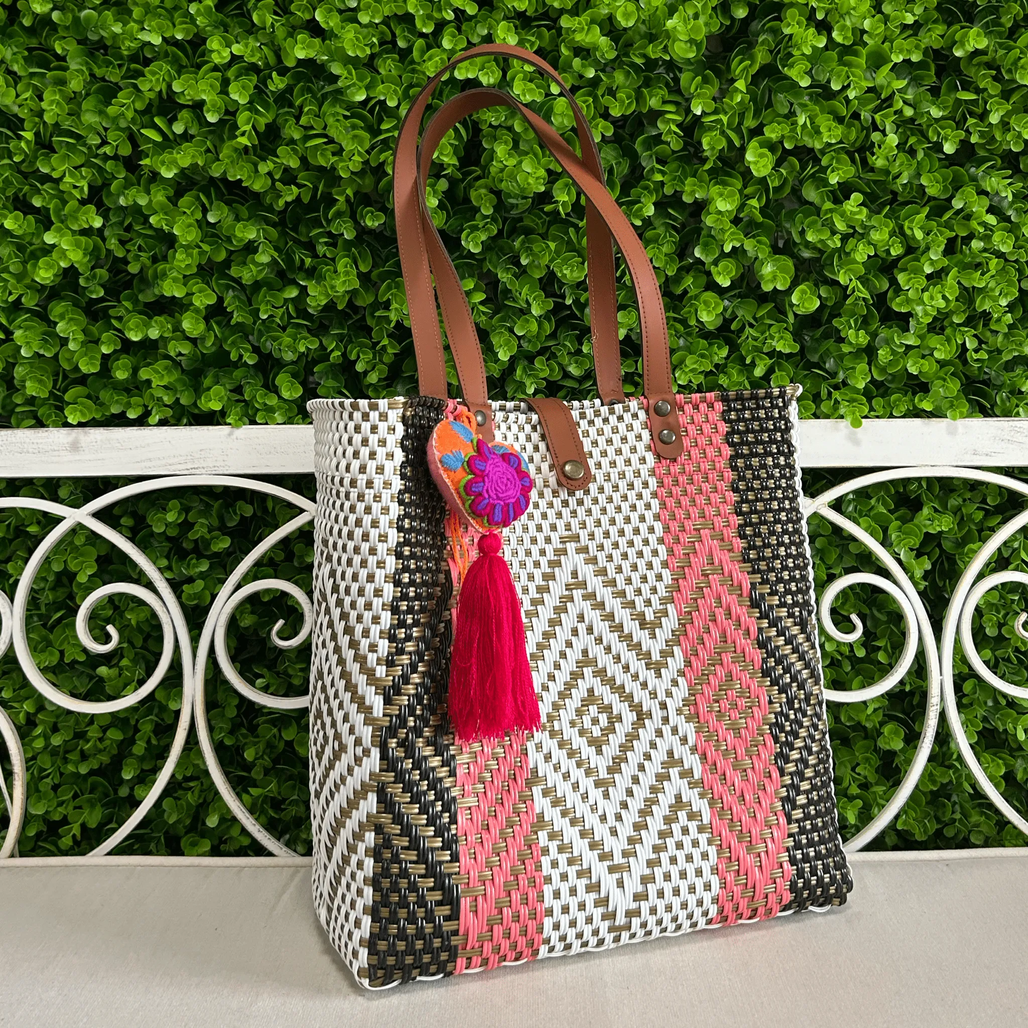 Upcycled Handwoven MD Tejana Tote - Pinky Promise