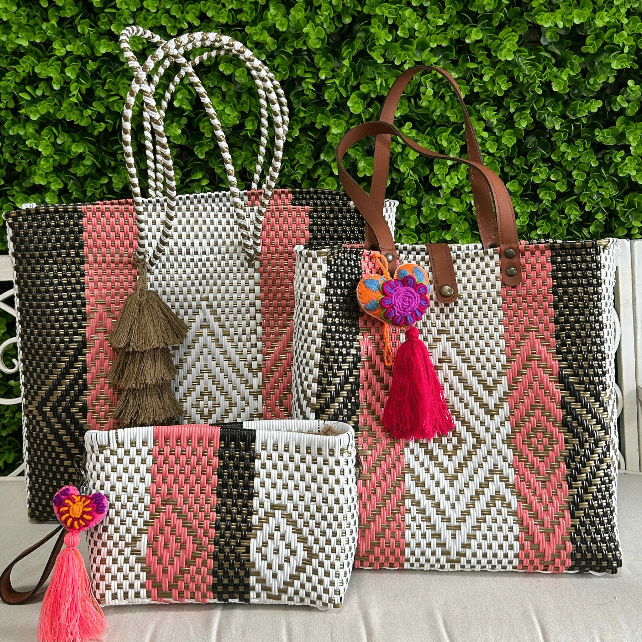Upcycled Handwoven MD Tejana Tote - Pinky Promise