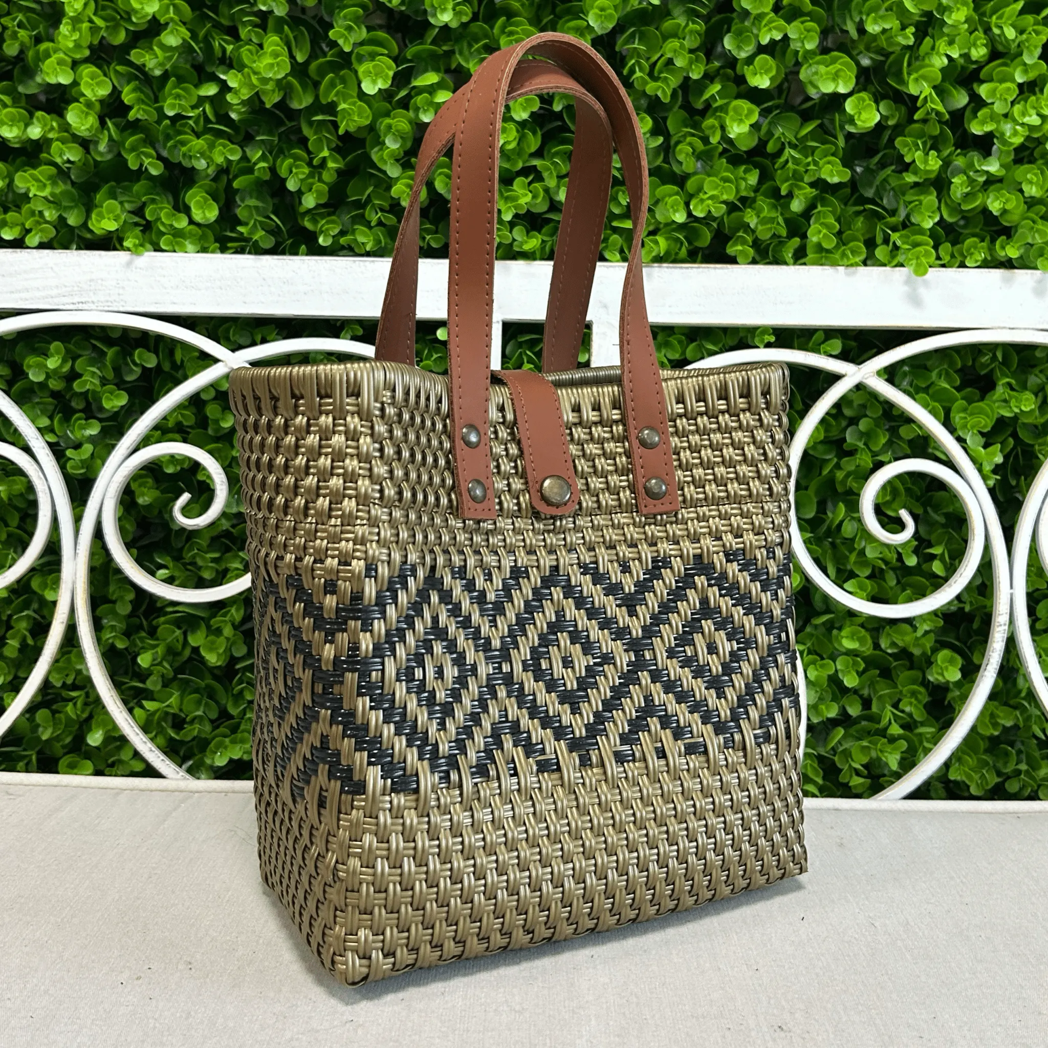 Upcycled Handwoven SM Tejana Handbag - Gold