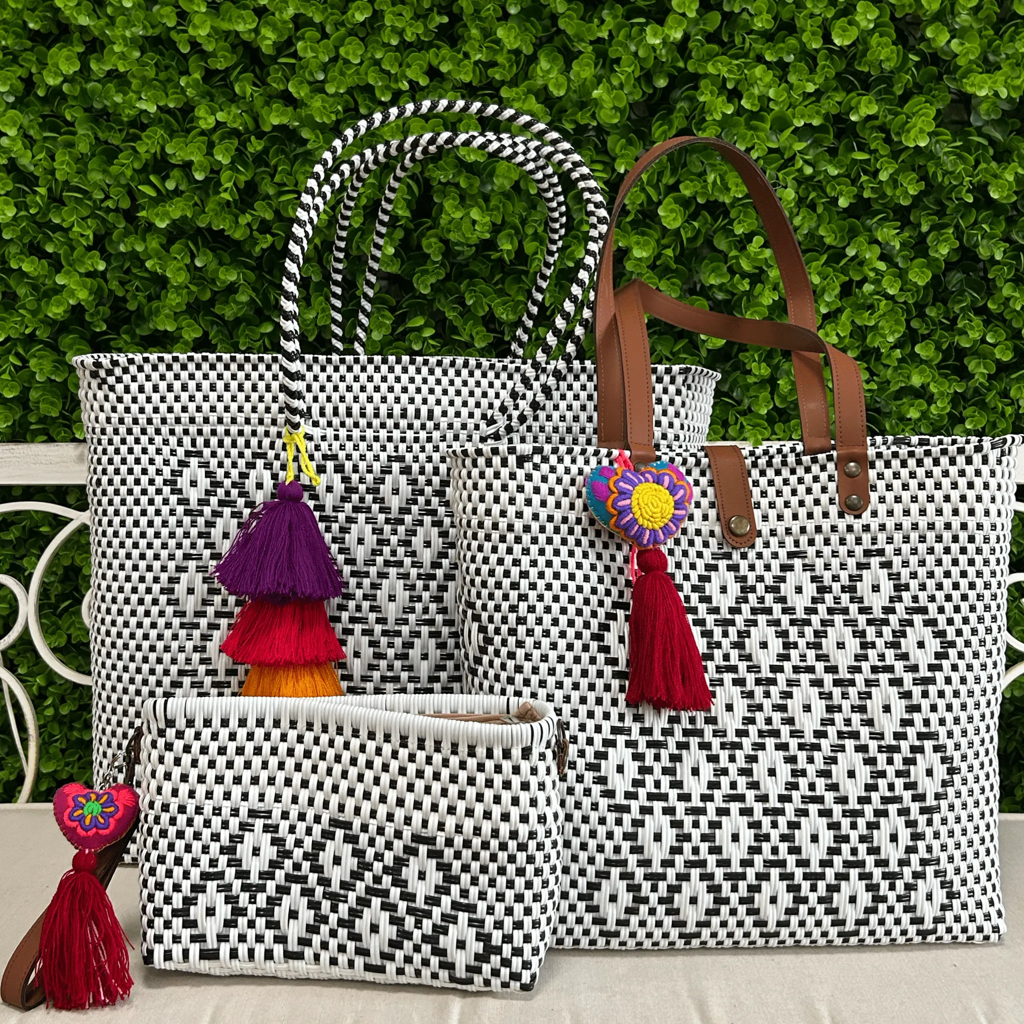 Upcycled Handwoven XL Tote - Black Diamond