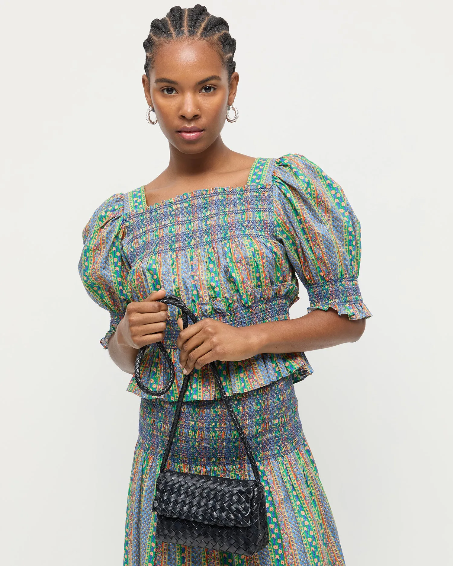 Vinnie Black Leather Woven Crossbody