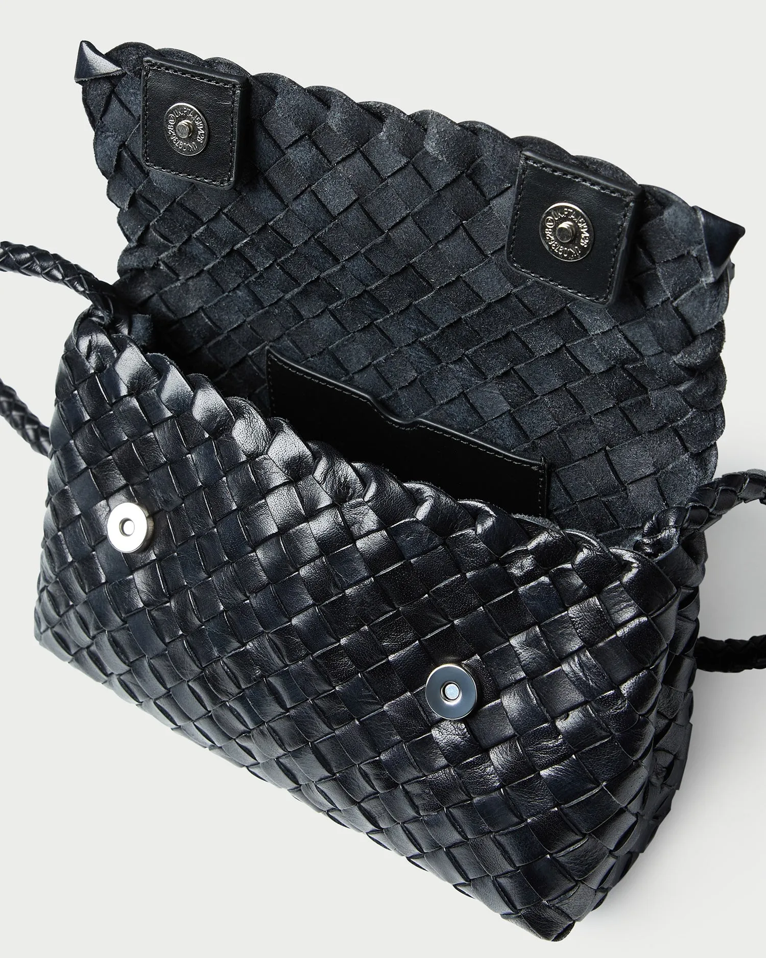 Vinnie Black Leather Woven Crossbody